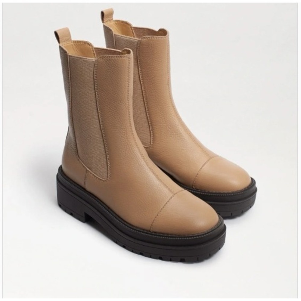 Sam Edelman Wellington Tan Leather Lug Sole Chelsea Boots Sesame Womens 7M